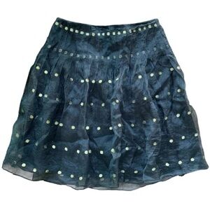 Kay Unger NY Silk Pleated Metallic Polka Dot Cocktail Skirt Black Gold Size 10